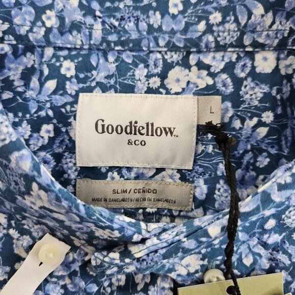 Blue Floral Shirt Men's L Slim Fit Long Sleeve Button-Down NEW Goodfellow NWT - Picture 6 of 15